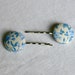 Blue & Cream Floral Fabric Covered Button Hairslides