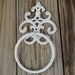 Hand Towel Ring - Fleur de lis Holder - Pale Yellow Distressed Cast Iron - Bathroom Metal Fixture - Accessory Rack - Shabby Chic