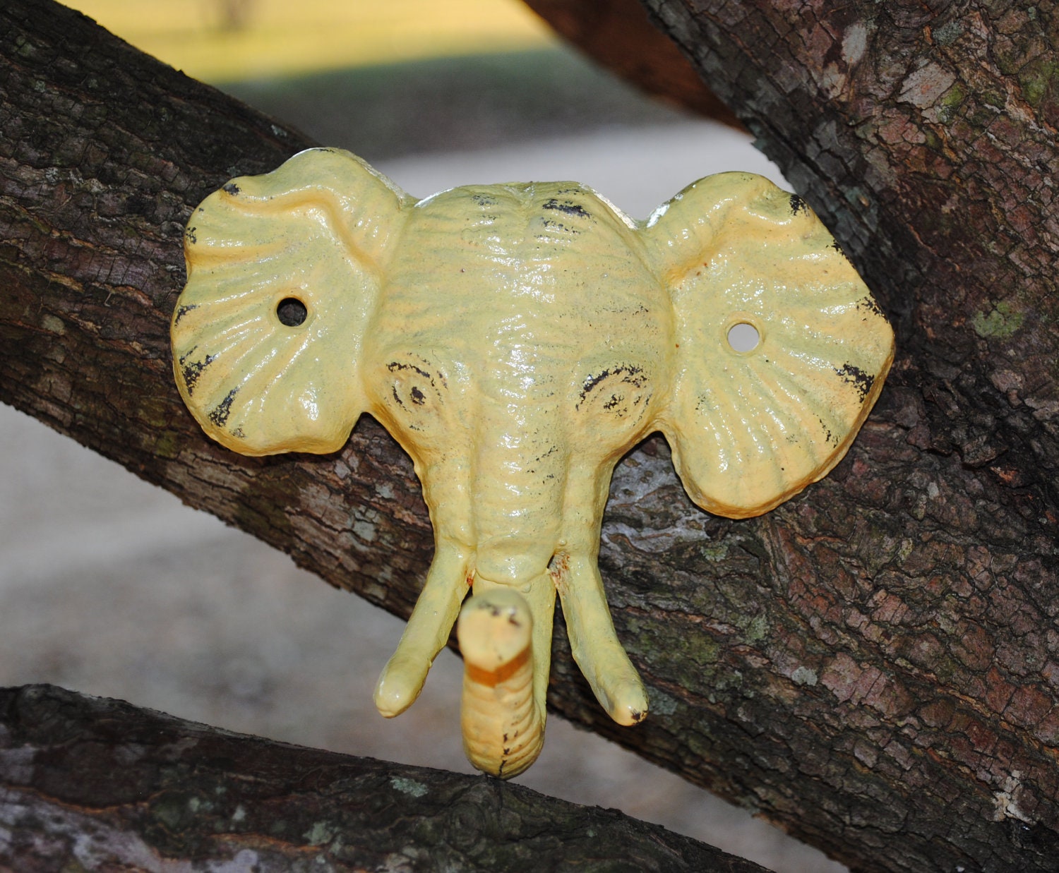 Pale Yellow-Elephant Hook-Cast Iron-Wall Hooks-Safari-Shabby Chic-Key Hanger-Coat Rack-Nursery-Anthropologie Inspired