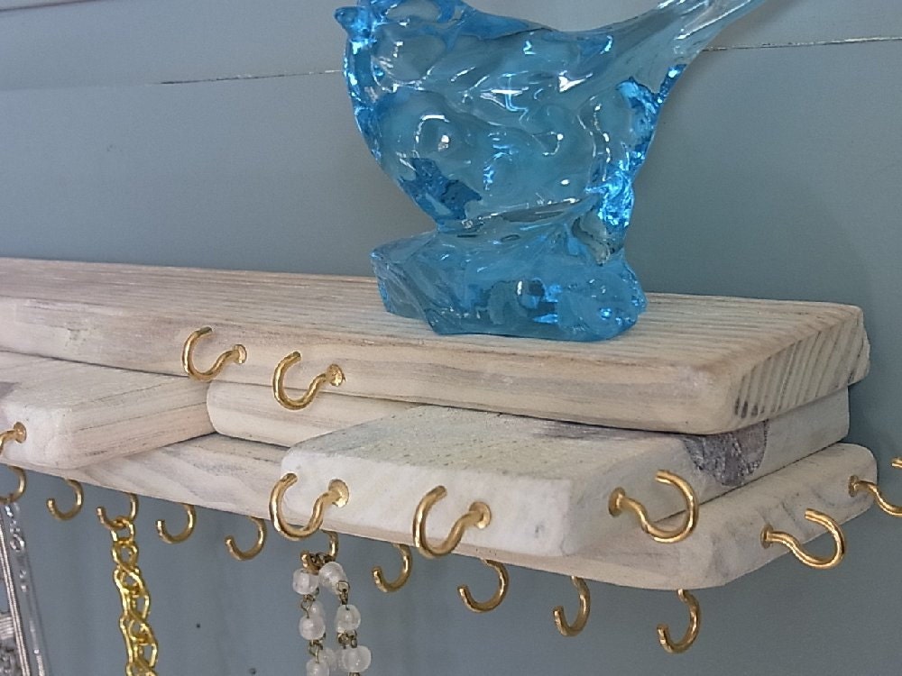Jewelry Organizer Hanger Stacked Wood White Pickled Rustic