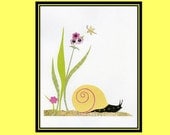 Nursery Art Print Garden, Childrens Room Decor,  Kids Wall Art Snail 8 x 10 collage print Garden