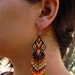 Colorful Native American Style Seed Bead Earrings in orange, yellow, dark green  and beige tones