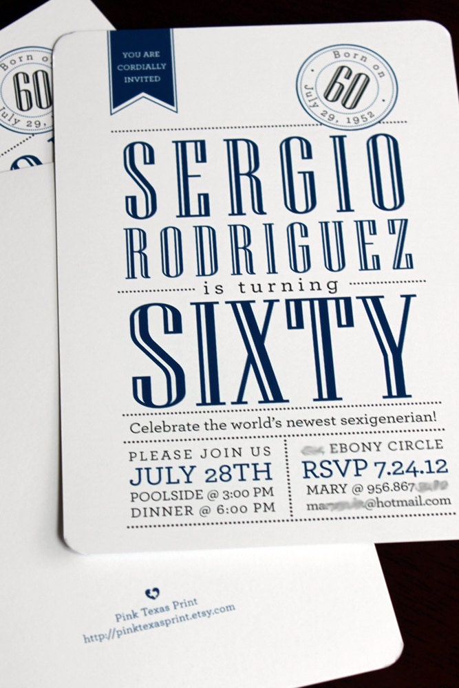 Milestone Birthday Invitations - Red, Navy, or CUSTOM color - Digital File or Print Deposit - 40th, 50th, 60th, 70th, 80th, 90th, etc.