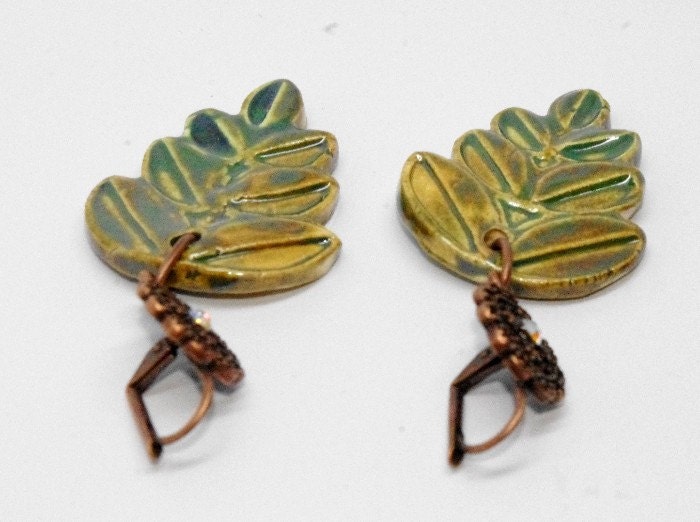 Porcelain Mossy Green Leaf Earrings