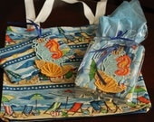 Handmade Beach and Fun in the Sun Tote Bag  with Zipper Pouch and FREE Coordinating Lace Bookmark