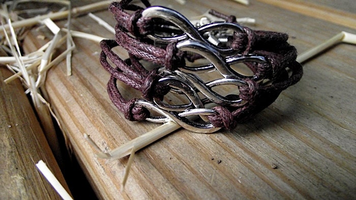 Infinity Bracelet Silver with Brown Wax Cord