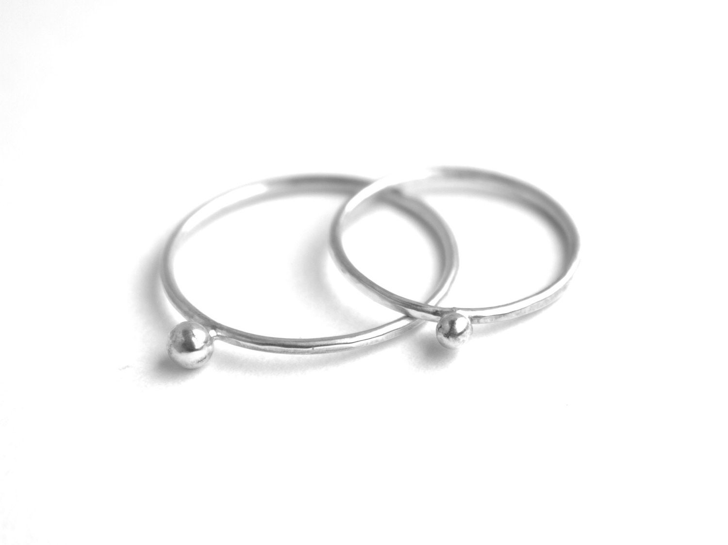 Thin Silver Rings, Set of 2, Silver Thin Stackable Rings with Silver Nugget, Silver Nugget Rings