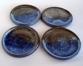 Ceramic coasters: Set of four brown and blue pottery coasters