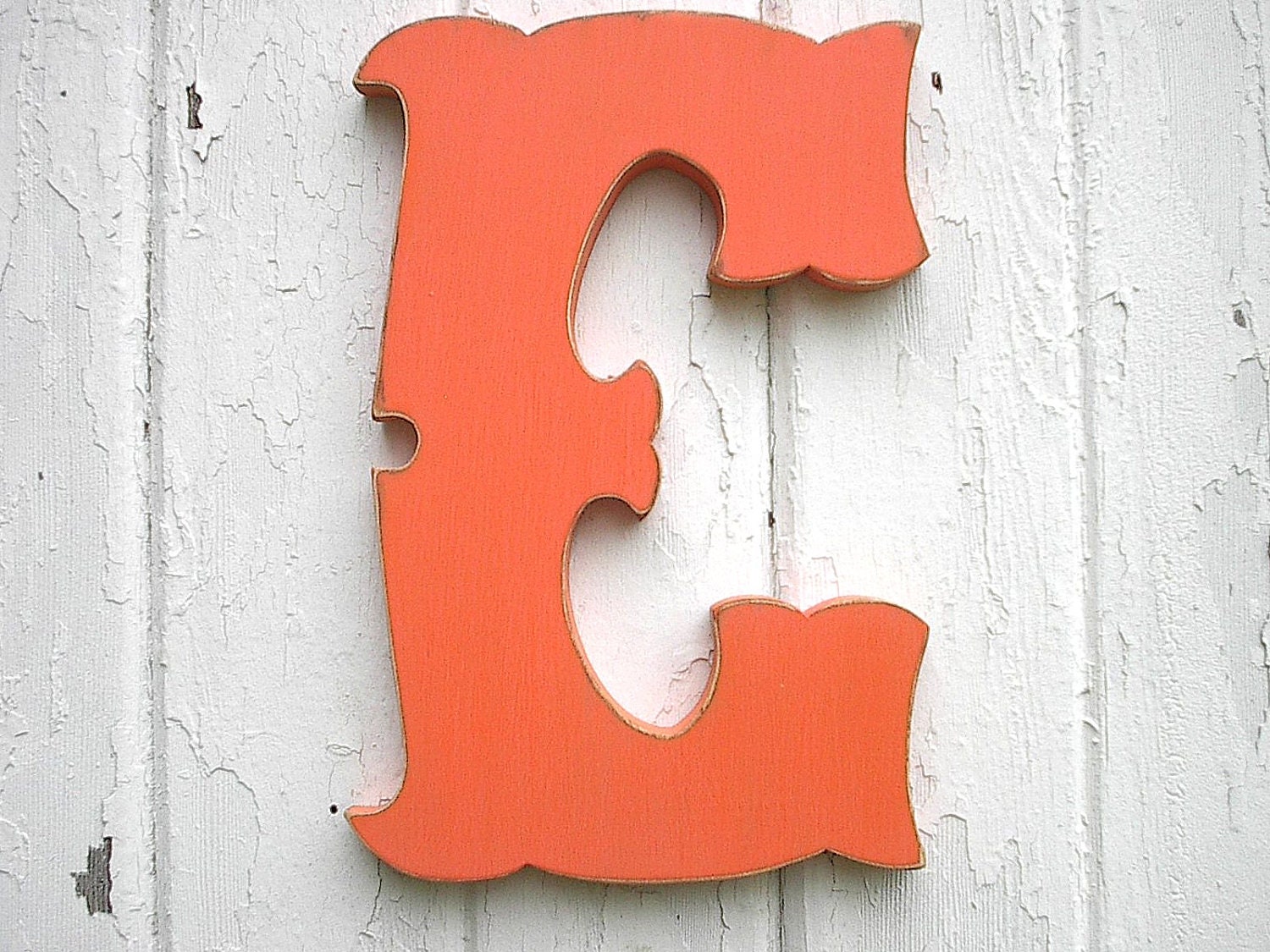 Kids wall decor 18" E Wooden Letter Decorative Orange Large Nursery decor
