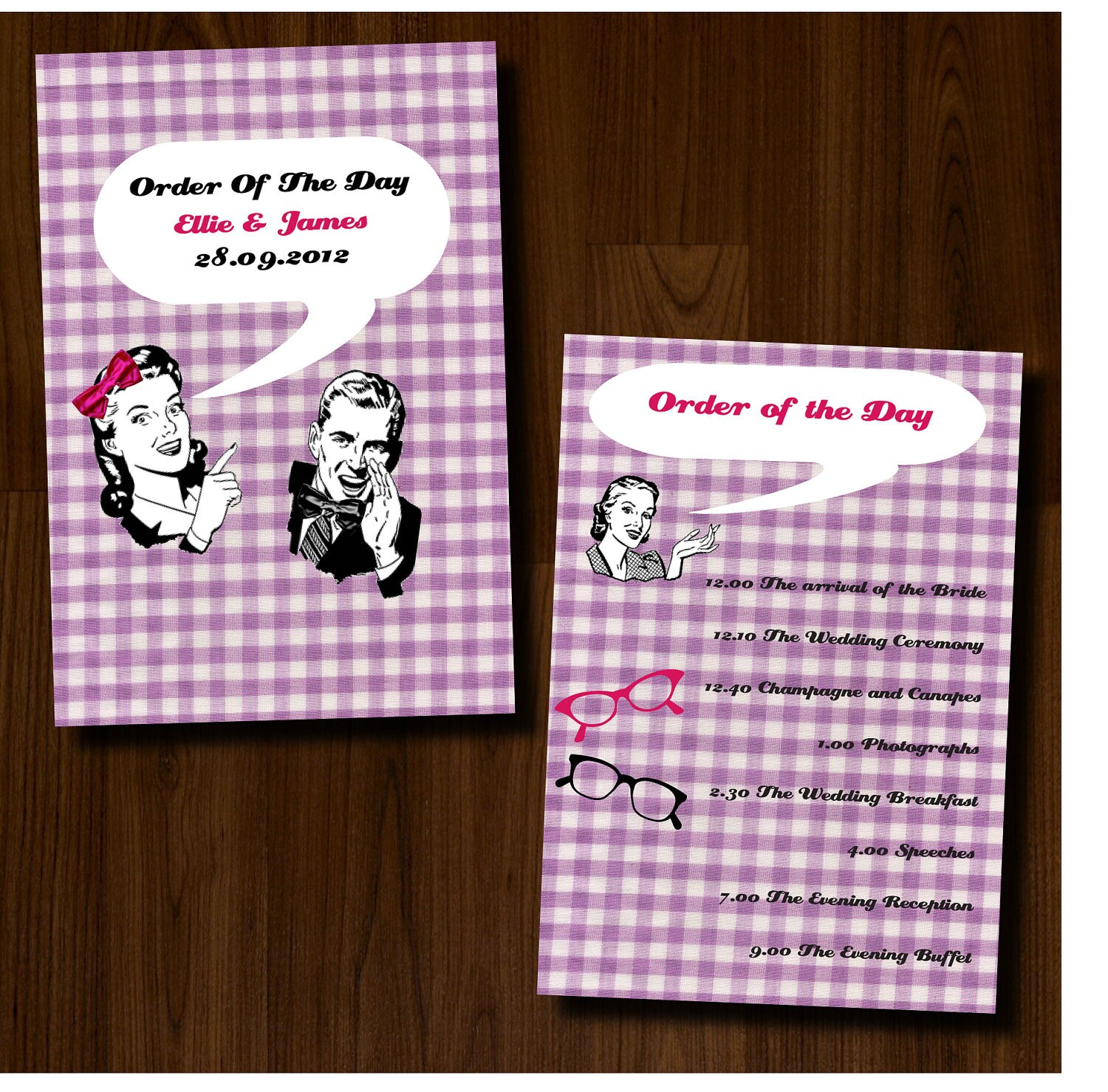 Retro, 50s, Vintage, Fun, Purple, DIY Printable Wedding Order of Service/Ceremony Program Il_570xn