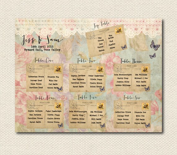 Vintage Rustic Postcard Table/Seating Plan ANY SIZE Il_570xn
