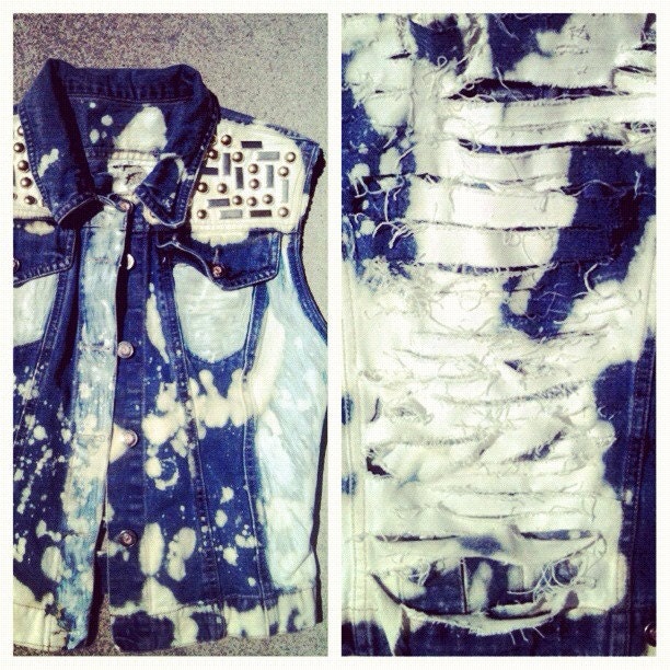 Custom Unisex Studded and Bleached Denim Vest All Sizes 