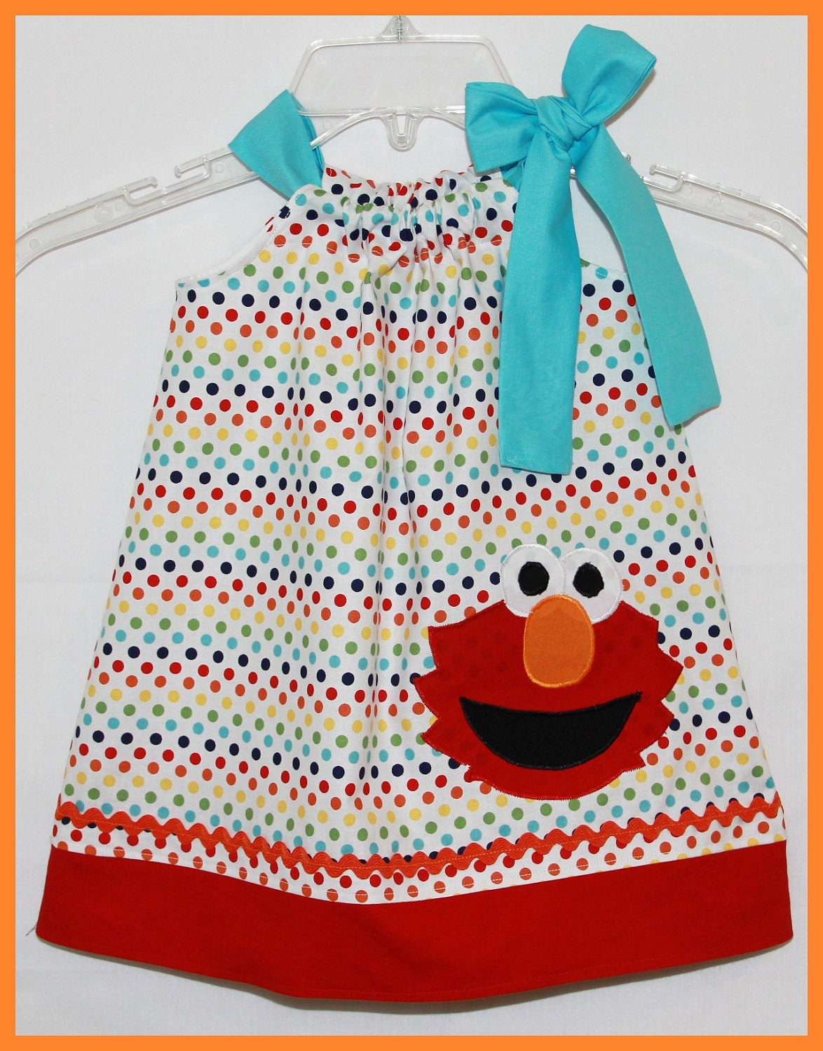 Super Cute Sesame Street Rainbow Polka dot Elmo Applique dress