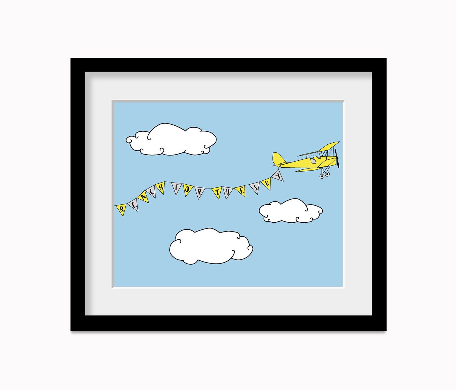 Bi Plane Reach for the Sky Inspiration Nursery Digital 8x10 Art Print Modern Home Decor Under 20 - Sunshine
