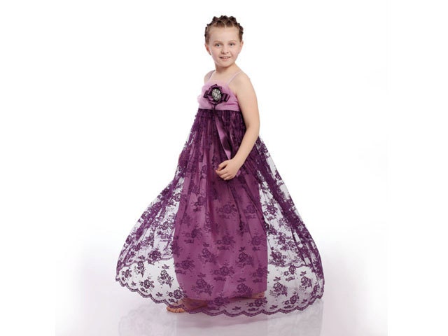 Children cloting, lace girl dress for special occasions, purple and mave with silver brooch and purple ribbon "PURPLE PRINCESS"