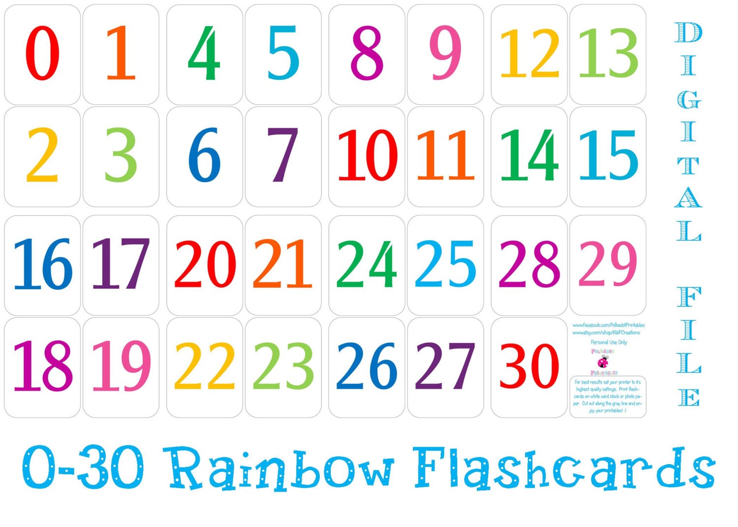 Printable 0 30 Number Flashcards Instant By Pdotprintables