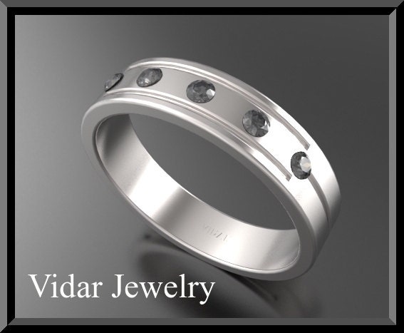 Mens Black diamond Wedding Band unique design in 14k  gold