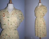 Vintage 1970s Pale Mustard Yellow Shirt Dress Day Dress