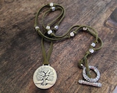 Bohemian Leather Necklace with Silver Tree Pendant "Beach Chic" - TwoSilverSisters