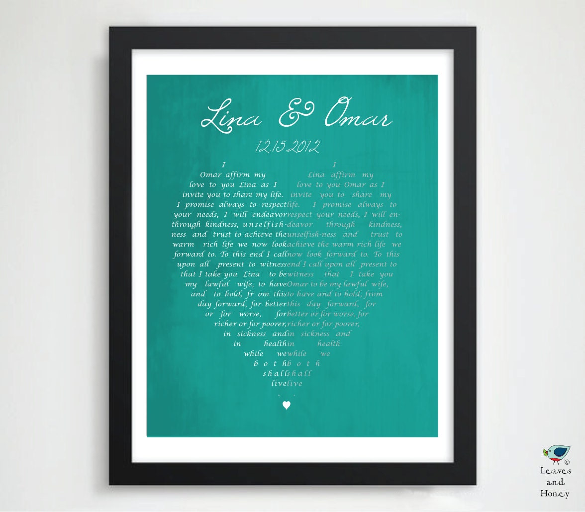 Our Wedding Vows / 1st Paper Anniversary / Father's Day Gift / Gift for Her or Him Husband / Rustic Custom Wedding Present / 11x14