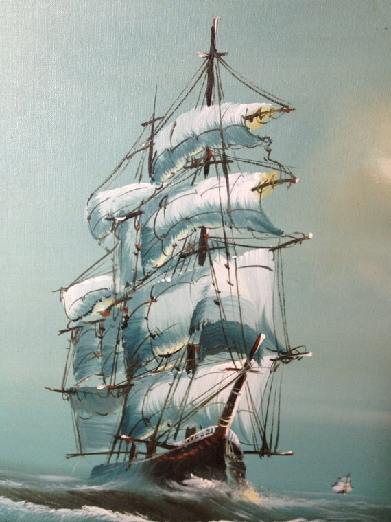 Items similar to Vintage Ship Painting on Canvas on Etsy