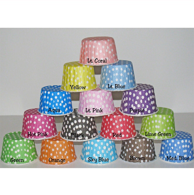 24 polka dot baking cups,candy cups,nut cups,cupcake liners,treat favors You pick colors
