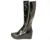 vtg 80s 90s GOTH gothic zip up PLATFORM black vinyl knee high BOOTS size 6
