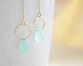 Chalcedony Raindrops on 14kt Gold Filled Halos and Thread Earrings