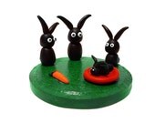 Bunnies Family Miniature, Handmade Polymer Clay Figurine OOAK Bunny Rabbit Sculpture