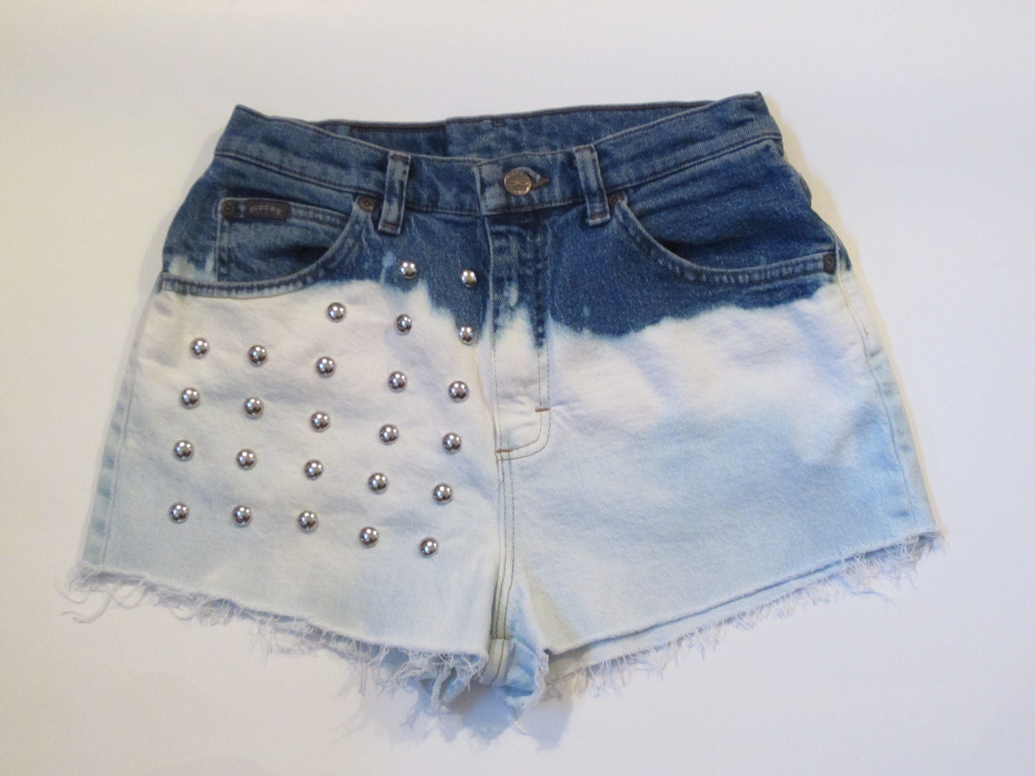high waisted half bleached and studded shorts