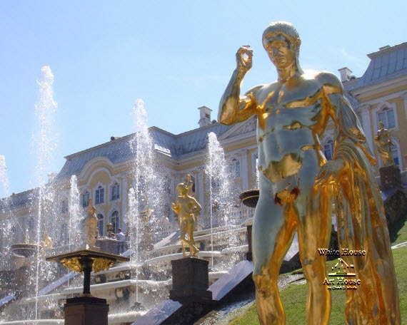 Water Fountains and Golden Statues - Peterhof Palace's Grand Cascade - St. Petersburg, Russia - Travel Photo / canvas wraps available