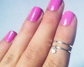 2 Above the Knuckle Rings - silver plated thin rings - with a heart -  set of 2 gentle midi rings
