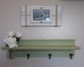 Shabby Chic Nautical Beach Cottage Flower Vase Shelf Key hook Coat Towel Hat Rack Hanger in Distressed Beach Grass Green