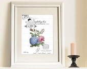 Love 8x10 Christian art print Shabby Chic floral Inspirational blue sage botanical ephemera vintage Scripture artwork Bible Verse wall