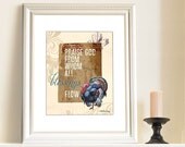 Fall Thanksgiving turkey 8x10 Christian art print Digital collage artwork ephemera design old paper wall art home decor shabby chic