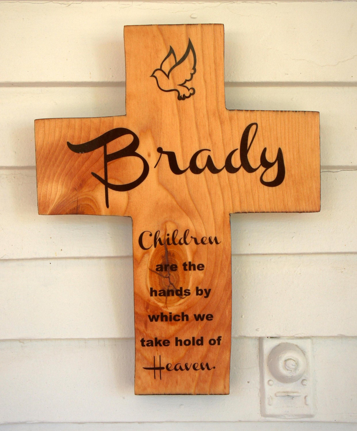 Solid Pine Wood Cross Personalized Name with Dove and Quote Children Heaven  Baptism Boy Girl / Custom - Frameyourstory