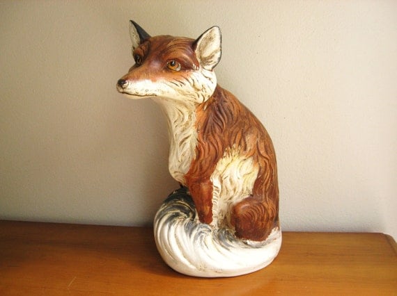 Vintage Large Ceramic Fox Statue Fox by DewyMorningVintage on Etsy