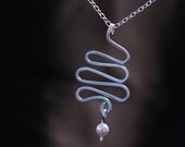 Silver Pendant with Necklace Infinity Pearl White Wire Wrapped Contemporary Metal Work Handmade Luxe Style