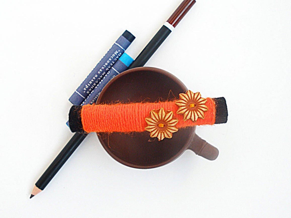 Black and orange hair accessory with buttons, orange and black barrette - HandMadeWind