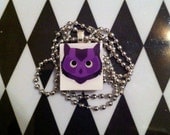 Purple Owl Scrabble Tile Pendant Necklace