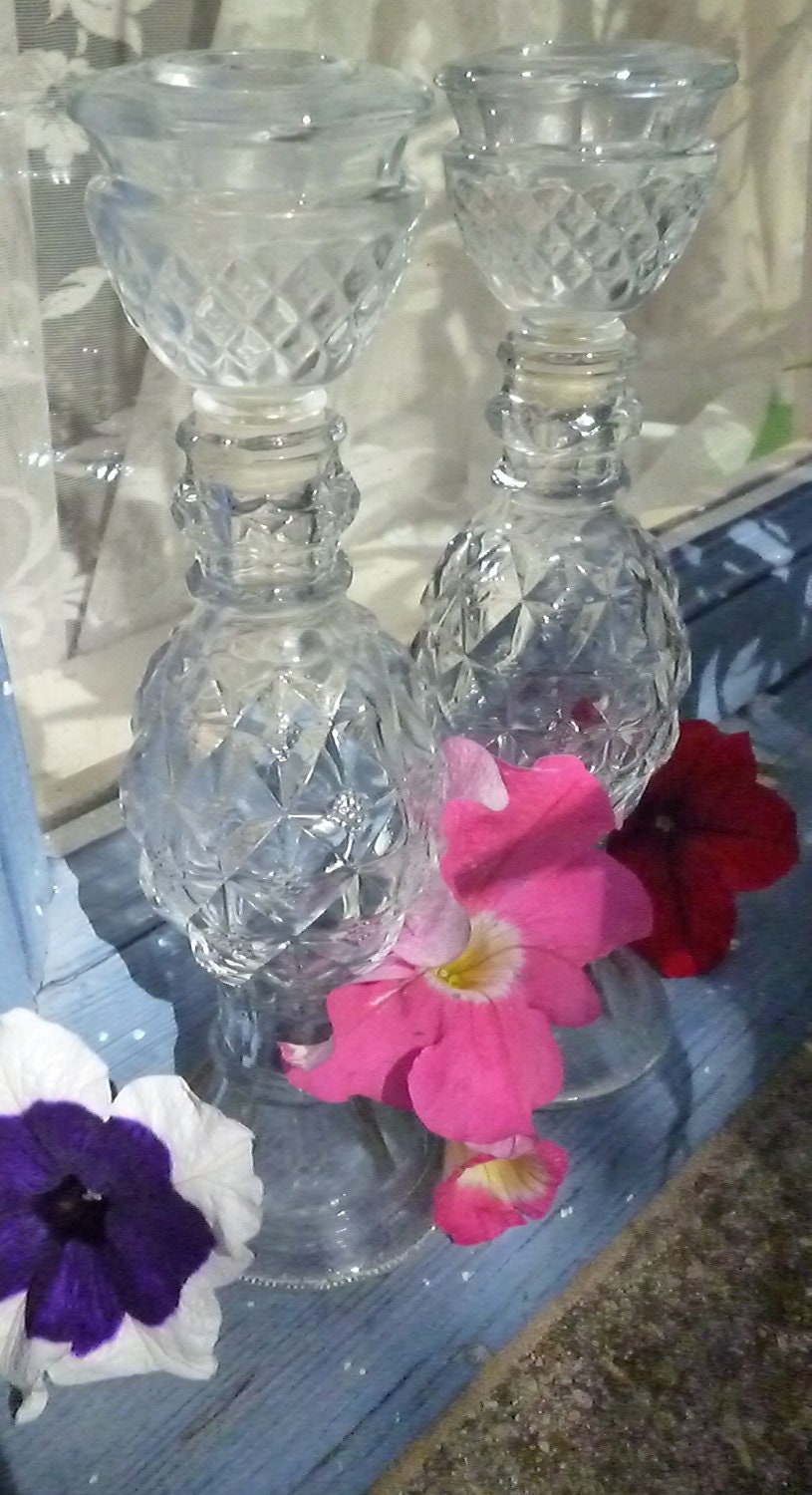 Vintage Avon Candlestick Holders/ Perfume Bottles x2 1970's Home Decor Dresser Collectables