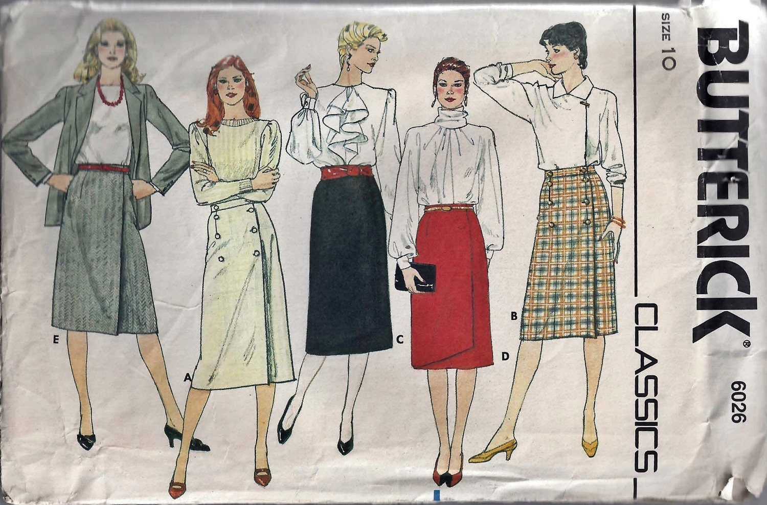 Butterick 6026 Vintage 80s Straight and Wrapped Skirt Pattern, 6 Variations
