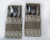 Set of 6-Burlap Silverware Holders , Rustic table decor