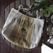 ISABELLE:  handpainted FEEDSACK TOTE - vintage European looking tote with red / mustard / sage green / fabric stripe