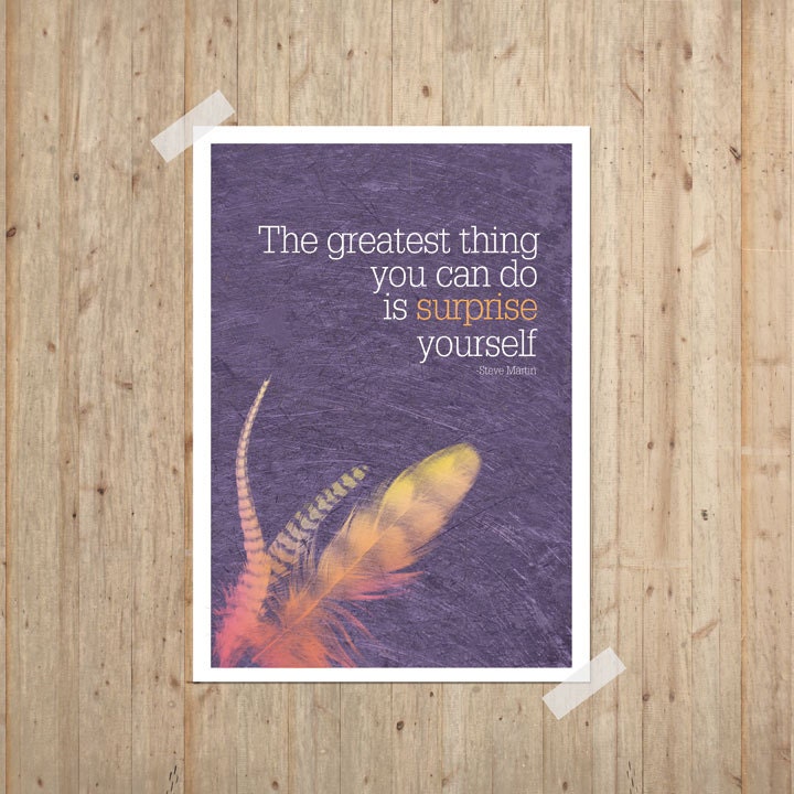 Surprise Yourself Digital Art Print 5x7 Typography Poster Inspirational Motivational Watercolor Painting Texture Coral Tangerine