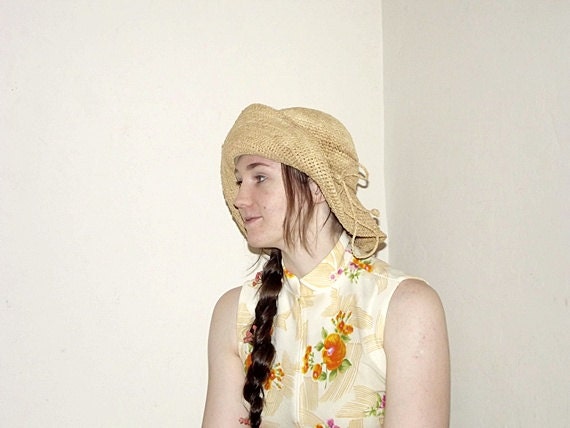 Vintage Straw Floppy Sun Hat Beach Feminine Ready to Ship