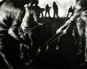 Haunting Figure Print Black Landscape Dark Creepy Spooky Hand Pulled Fine Art Monotype "Path"