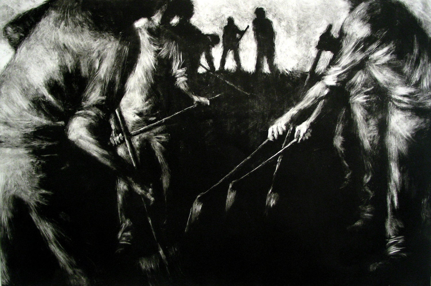 Haunting Figure Print Black Landscape Dark Creepy Spooky Hand Pulled Fine Art Monotype "Path"