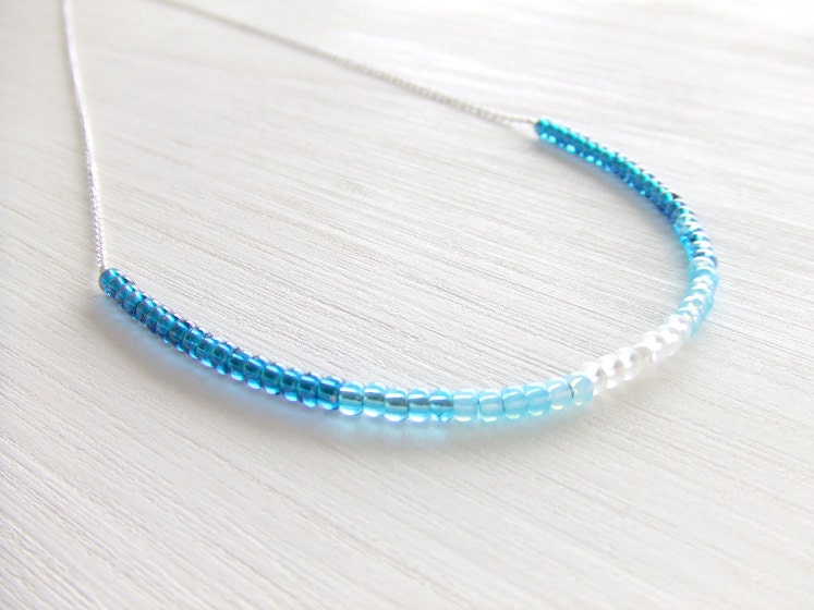 Pastel Ombre Aqua Blue Sky Shaded Jewelry Necklace, Silver, Everyday Wearable - twinpearlsjewelry
