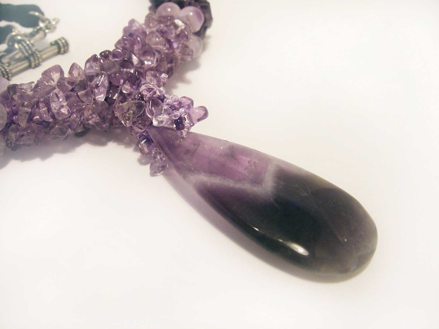 Crochet necklace - Amethyst Gemstone - Purple Violet Lilac Lavender Pendant - OOAK - made in Israel - FestiJe